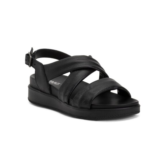 IMAC Black Made In Italy Leather Comfort Wedge Sandals - Picture 1 of 2